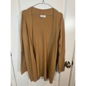 Milano Women Cardigan Faux Leather Elbow Patches Camel Brown Medium